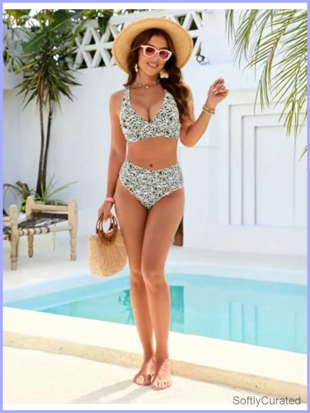 High Waisted Bikini Set with Tummy Control and Floral Embroidery